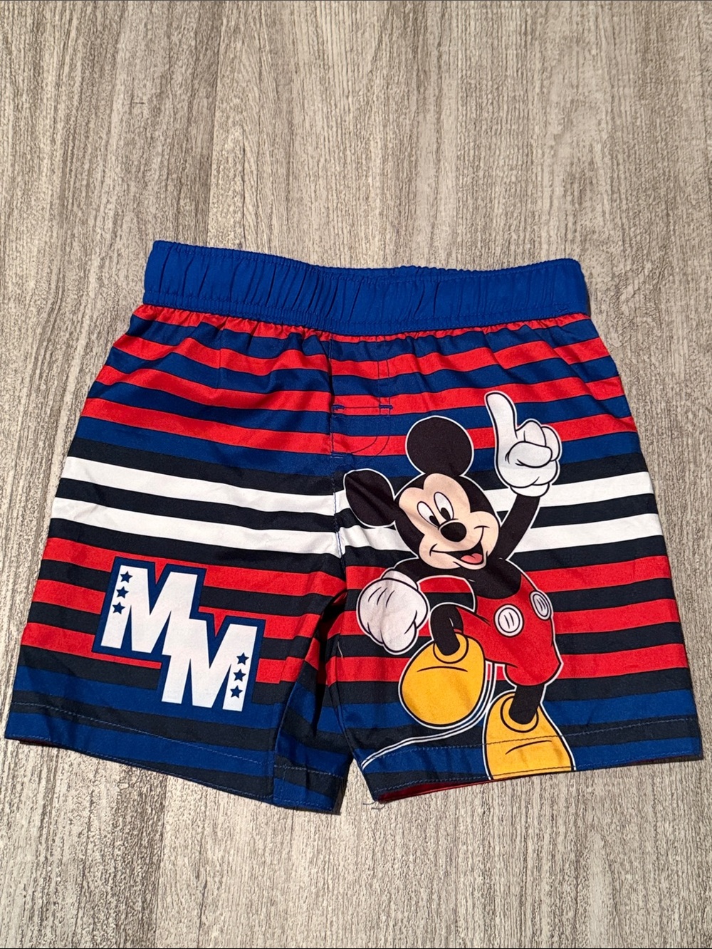 Mickey Mouse Red & Blue Striped Kids Swim Shorts